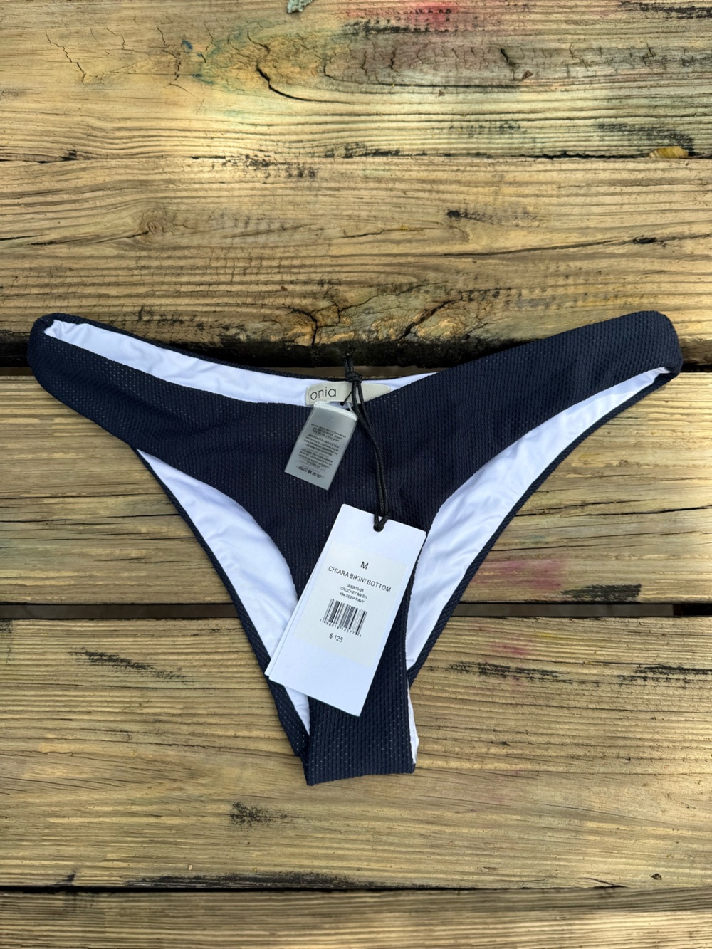 NWT Onia Chiara Bikini Bottom Deep Navy Crochet Mesh Medium